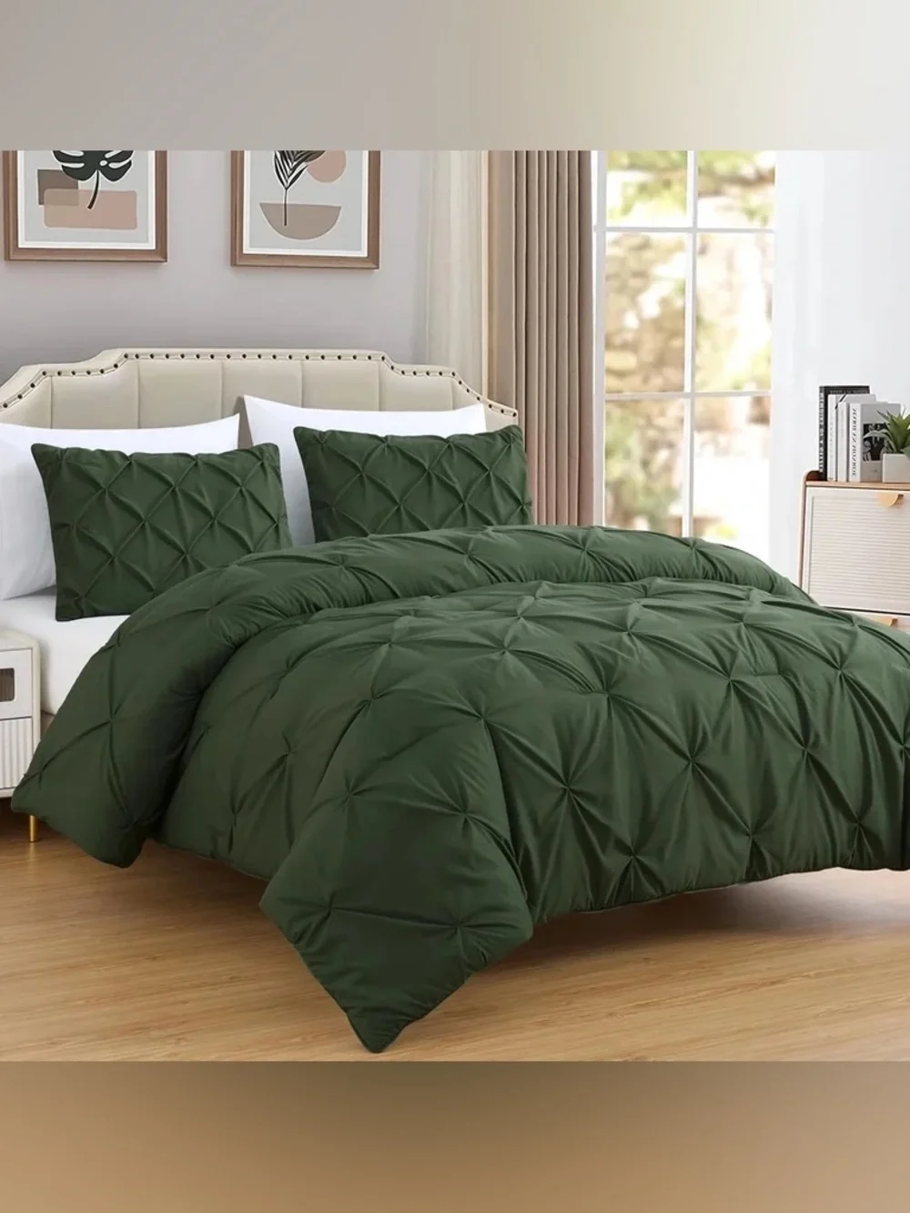 Plush Pintuck olive green extra wide king 3 piece Comforter set